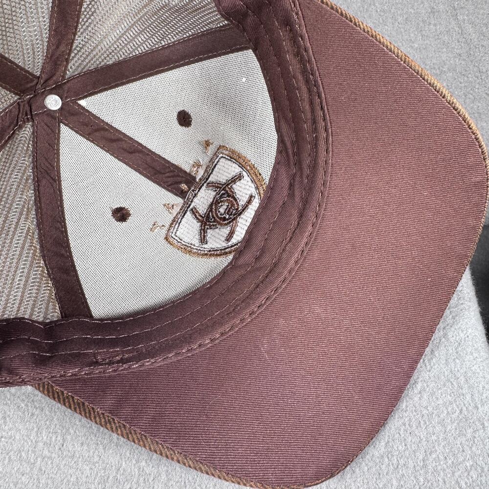 Ariat Hat Cap Strap Back Mens One Size Brown Tan Mesh Trucker Embroidered Shield - Picture 8 of 11